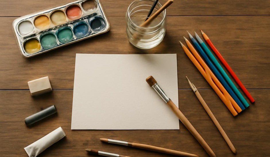 Basic art supplies on a table