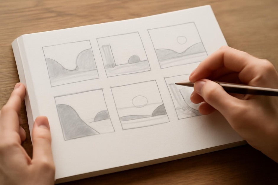 Sketch showing compositional thumbnails