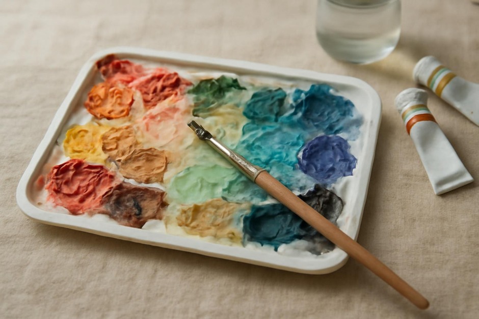 Palette with mixed paints